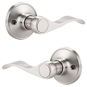 probrico pack of two dummy door lever for left hand and right hand brushed nickel interior door handle wave style non-turning door knob stainless steel