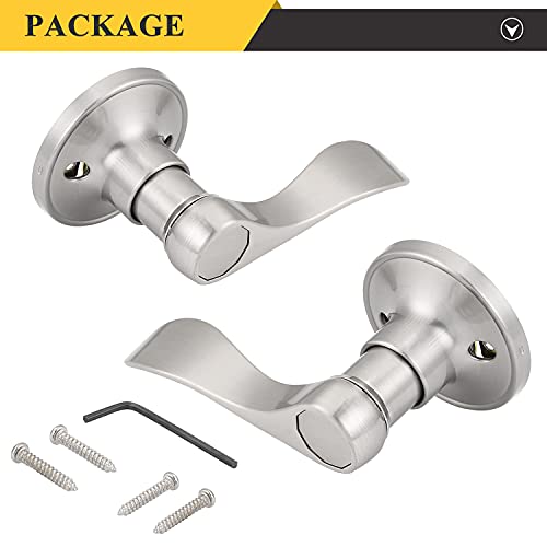 Probrico Pack of Two Dummy Door Lever for Left Hand and Right Hand Brushed Nickel Interior Door Handle Wave Style Non-Turning Door Knob Stainless Steel