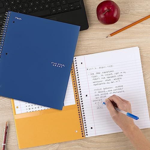 Five Star Spiral Notebooks + Study App, 2 Pack, 5 Subject, College Ruled Paper, 200 Sheets, 8-1/2" x 11", Pacific Blue & Fire Red (38459)