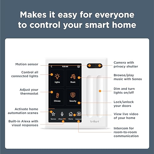 Brilliant Smart Home Control (1-Switch Panel) — Alexa Built-In & Compatible with Ring, Sonos, Hue, Google Nest, Wemo, SmartThings, Apple HomeKit — In-Wall Touchscreen Control for Lights, Music, & More