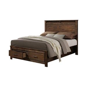 benjara benzara wooden california king bed with storage drawers, brown,