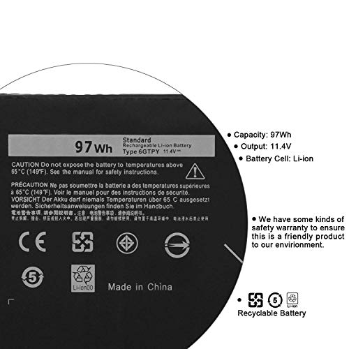 Hubei 6GTPY 5XJ28 Extended Laptop Battery Replacement for Dell XPS 15 9550 9560 9570 7590(2019 Model) P56F001 P56F002 Precision 5510 5520 5530 5540 2-in-1 Mobile Workstation Vostro 7500(11.4V 97Wh)