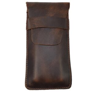 hide & drink, rustic durable slim leather cigar case holder for three 50 ring cigars, classic, handmade (bourbon brown)