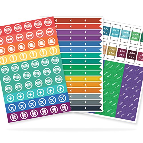 The Simple Elephant Stickers - Productivity Planner Stickers - Perfect Fit with Planners, Journals, Agendas - Variety Pack with Calendar Tabs, Events, Flags - 6 Sheets - 392 Stickers