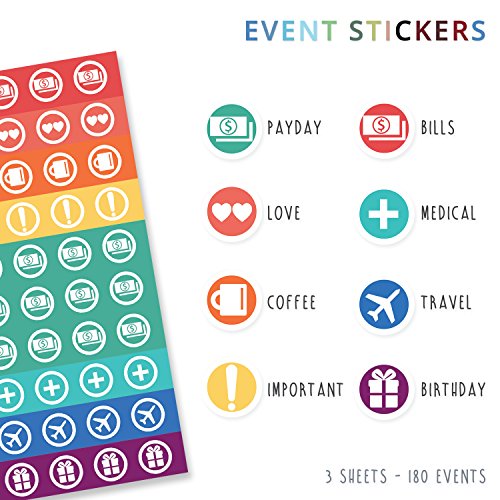 The Simple Elephant Stickers - Productivity Planner Stickers - Perfect Fit with Planners, Journals, Agendas - Variety Pack with Calendar Tabs, Events, Flags - 6 Sheets - 392 Stickers