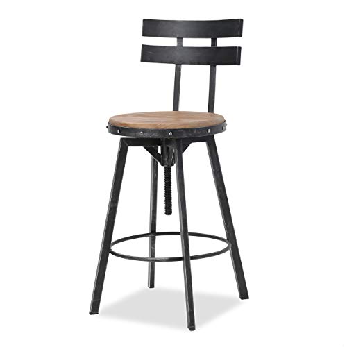 Christopher Knight Home Jutte Firwood Smooth Back Barstool, Black Brush Silver