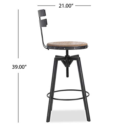 Christopher Knight Home Jutte Firwood Smooth Back Barstool, Black Brush Silver