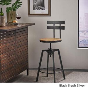 Christopher Knight Home Jutte Firwood Smooth Back Barstool, Black Brush Silver