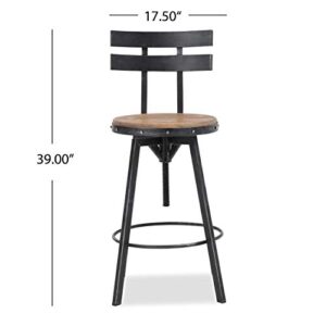 Christopher Knight Home Jutte Firwood Smooth Back Barstool, Black Brush Silver