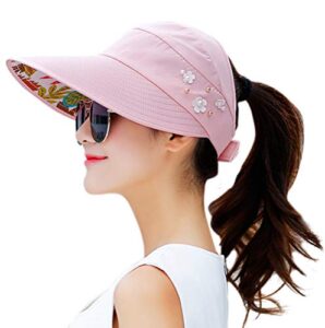 hindawi sun hats for women wide brim sun hat uv protection visor floppy summer packable caps light pink