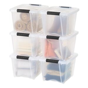 iris usa 19 quart stack & pull™ box, clear with black handles, set of 6