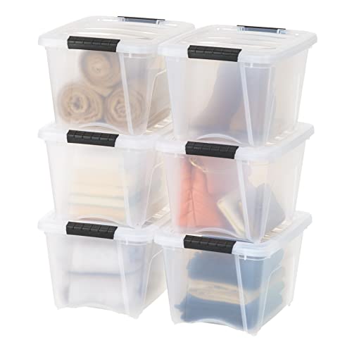 IRIS USA 19 Quart Stack & Pull™ Box, Clear with Black Handles, Set of 6