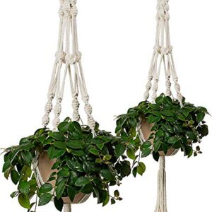 Bulky Plant Hanger Macrame Handmade Indoor Outdoor Decoration Hanging Planter Cotton Rope Basket 0.24in Thick Sturdy for Round & Square Flower Herbs Pots (No Pots No Plants) 46in, 4 Legs, 2 pcs
