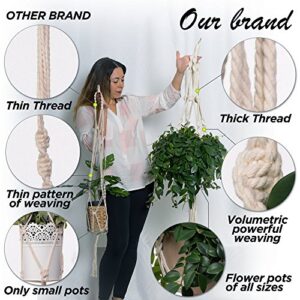 Bulky Plant Hanger Macrame Handmade Indoor Outdoor Decoration Hanging Planter Cotton Rope Basket 0.24in Thick Sturdy for Round & Square Flower Herbs Pots (No Pots No Plants) 46in, 4 Legs, 2 pcs