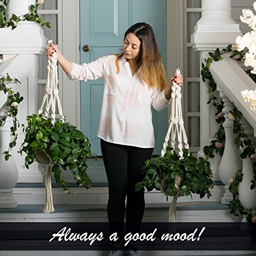 Bulky Plant Hanger Macrame Handmade Indoor Outdoor Decoration Hanging Planter Cotton Rope Basket 0.24in Thick Sturdy for Round & Square Flower Herbs Pots (No Pots No Plants) 46in, 4 Legs, 2 pcs