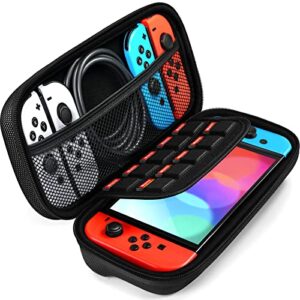 ivoler carrying case for nintendo switch and new switch oled model(2021), portable hard shell pouch carrying travel game bag for switch accessories holds 10 game cartridge (black)