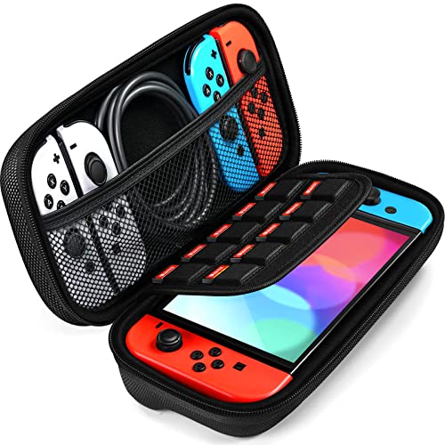 ivoler Carrying Case for Nintendo Switch and NEW Switch OLED Model(2021), Portable Hard Shell Pouch Carrying Travel Game Bag for Switch Accessories Holds 10 Game Cartridge (Black)