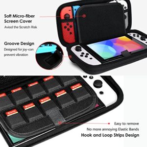ivoler Carrying Case for Nintendo Switch and NEW Switch OLED Model(2021), Portable Hard Shell Pouch Carrying Travel Game Bag for Switch Accessories Holds 10 Game Cartridge (Black)