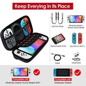 ivoler Carrying Case for Nintendo Switch and NEW Switch OLED Model(2021), Portable Hard Shell Pouch Carrying Travel Game Bag for Switch Accessories Holds 10 Game Cartridge (Black)