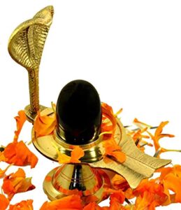 indianstore4all is4a shaligram shiva ling lingam shivling naaga brass stand 4.7 inches approx