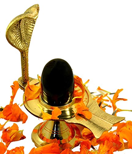 IndianStore4All IS4A Shaligram Shiva Ling Lingam Shivling Naaga Brass Stand 4.7 Inches Approx