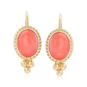 ross-simons bezel-set coral drop earrings in 14kt yellow gold