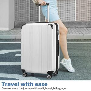 Coolife Luggage Expandable 5 Piece Sets PC+ABS Spinner Suitcase 20 inch 24 inch 28 inch (white grid new)