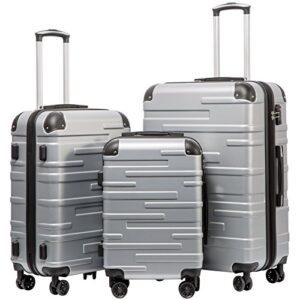 coolife luggage expandable(only 28") suitcase 3 piece set with tsa lock spinner 20in24in28in (sliver)