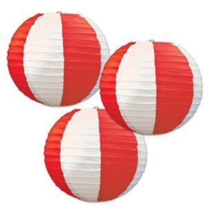 beistle club pack set of 3 red and white paper lanterns, box contains 6 packs (18 paper lanterns)