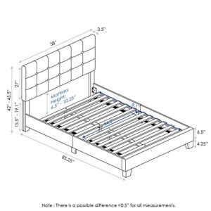 Furinno Laval Button Tufted Upholstered Platform Bed Frame, Full, Glacier