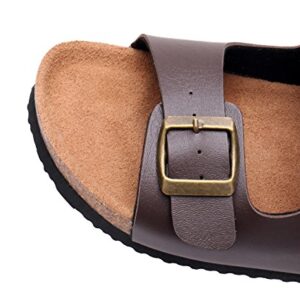 WTW Slip on Flat Cork Sandals for Men with Adjustable Strap Buckle Open Toe Slippers Suede Sole (US 7, Brown)