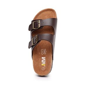 WTW Slip on Flat Cork Sandals for Men with Adjustable Strap Buckle Open Toe Slippers Suede Sole (US 7, Brown)