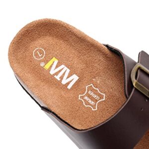 WTW Slip on Flat Cork Sandals for Men with Adjustable Strap Buckle Open Toe Slippers Suede Sole (US 7, Brown)