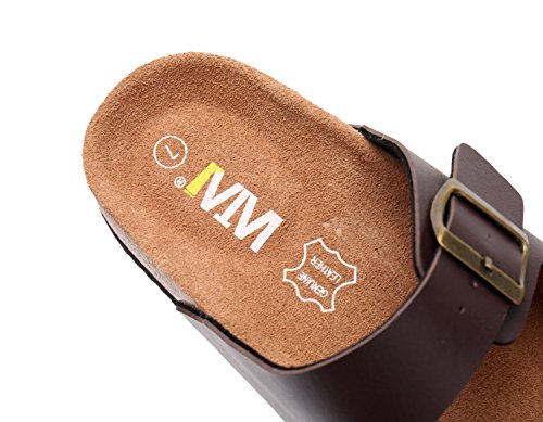 WTW Slip on Flat Cork Sandals for Men with Adjustable Strap Buckle Open Toe Slippers Suede Sole (US 7, Brown)