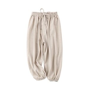 pauboli baby long bloomers soft slub cotton harem pants for boys girls 12m-7t (2-3 years, beige)