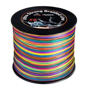 runcl braided fishing line, 8 strand abrasion resistant fishing line braid, super durable, smooth casting, zero stretch, smaller diameter, hi vis, 328-1093 yards, 12-100lb(100lb,1093yds)