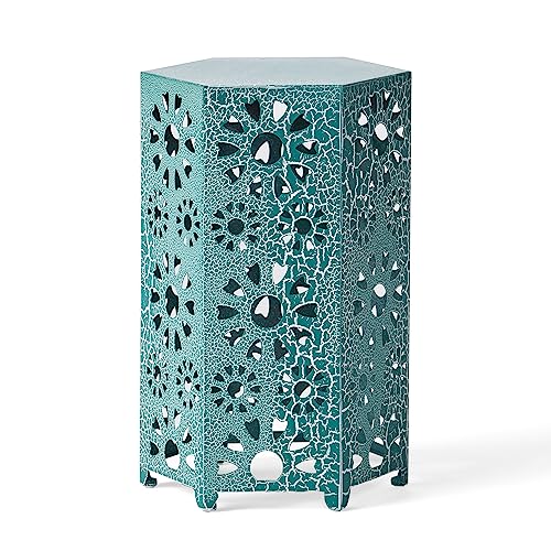 Christopher Knight Home Eliana Outdoor 14" Sunburst Iron Side Table, Crackle Teal