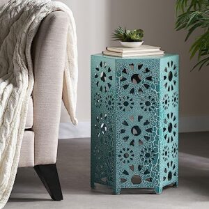 Christopher Knight Home Eliana Outdoor 14" Sunburst Iron Side Table, Crackle Teal