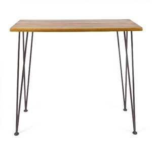 Christopher Knight Home Denali Ouotdoor Industrial Acacia Wood Bar Table with Iron Frame, Teak Finish / Rustic Metal