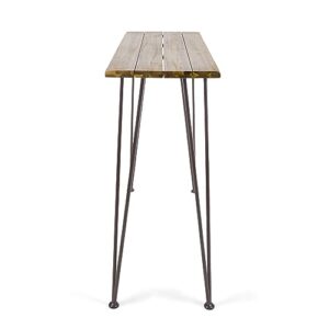 Christopher Knight Home Denali Ouotdoor Industrial Acacia Wood Bar Table with Iron Frame, Teak Finish / Rustic Metal