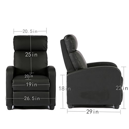 BestMassage Recliner Chair for Living Room Recliner Sofa Wingback Chair Single Sofa Accent Chair Arm Chair Home Theater Seating Modern Reclining Easy Lounge (Black)