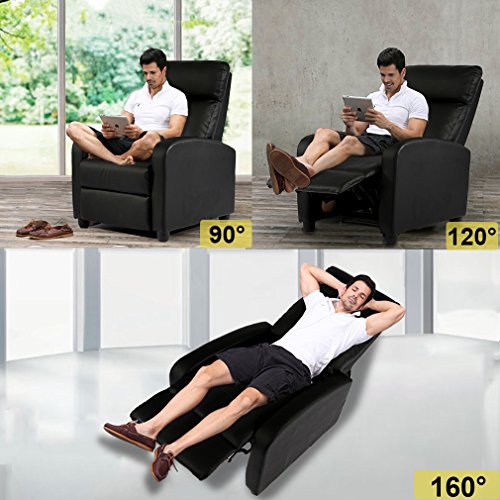 BestMassage Recliner Chair for Living Room Recliner Sofa Wingback Chair Single Sofa Accent Chair Arm Chair Home Theater Seating Modern Reclining Easy Lounge (Black)