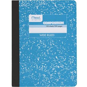 mead composition notebook, wide ruled paper, 9-3/4" x 7-1/2", 100 sheets, blue marble (09918ay7)