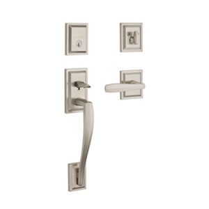 baldwin torrey pines, front entry handleset with interior lever, featuring smartkey deadbolt re-key technology and microban protection, in satin nickel