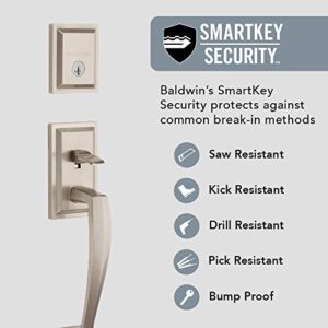 Baldwin Torrey Pines, Front Entry Handleset with Interior Lever, Featuring SmartKey Deadbolt Re-Key Technology and Microban Protection, in Satin Nickel