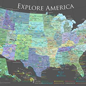 National Parks Map Poster with 600+ NPS Site and USA Travel Destinations - Slate Edition (24W x 18H inches)