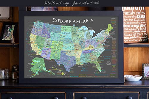 National Parks Map Poster with 600+ NPS Site and USA Travel Destinations - Slate Edition (24W x 18H inches)