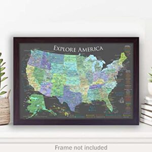 National Parks Map Poster with 600+ NPS Site and USA Travel Destinations - Slate Edition (24W x 18H inches)