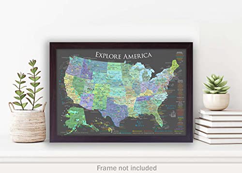 National Parks Map Poster with 600+ NPS Site and USA Travel Destinations - Slate Edition (24W x 18H inches)