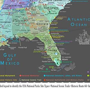 National Parks Map Poster with 600+ NPS Site and USA Travel Destinations - Slate Edition (24W x 18H inches)